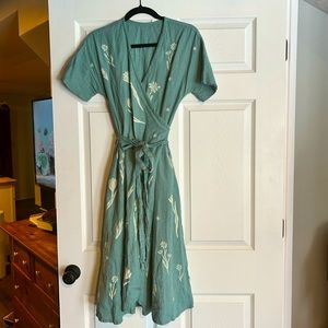 Sister Nettle Linen Wrap Dress with Tulips